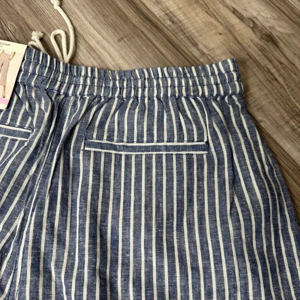 Beachlunchlounge Margot Striped Wide Leg Crop Pants Blue White Size Small NEW
